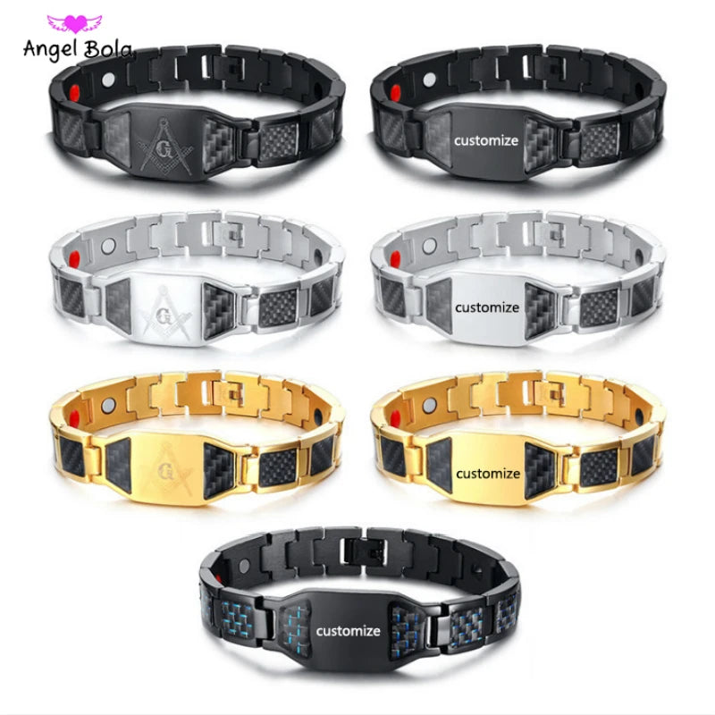 Men's Stainless Steel Weight Loss Bracelet Bangle with Carbon Fiber