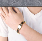 Men's Stainless Steel Weight Loss Bracelet Bangle with Carbon Fiber
