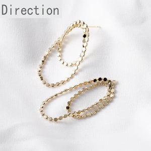 14K Gold-coated Bean Flat Chain Silver Pin Earrings Pendant Material Accessories
