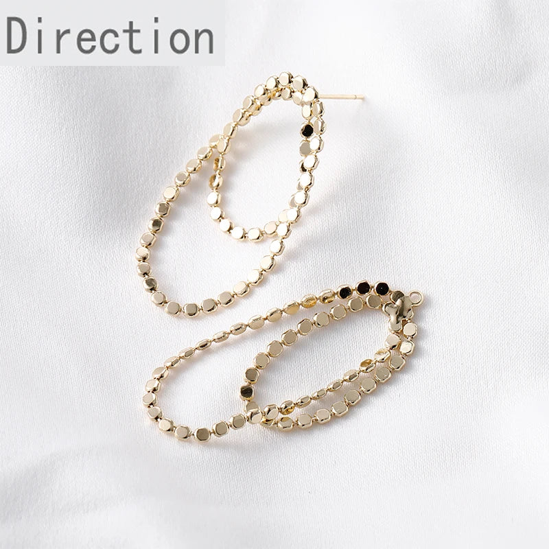 14K Gold-coated Bean Flat Chain Silver Pin Earrings Pendant Material Accessories