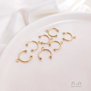 14K Gold-Plated U-Shaped Ear Clip with Beads, DIY Jewelry, 2PCS