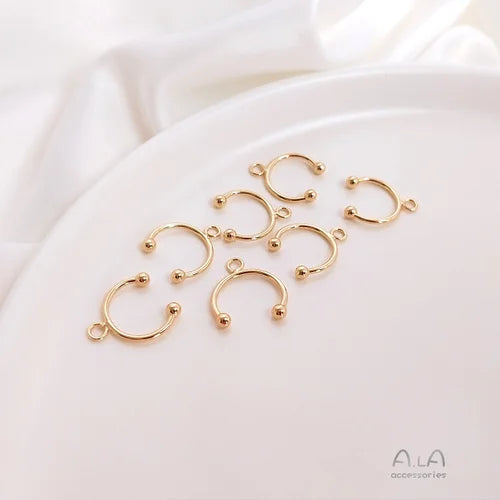 14K Gold-Plated U-Shaped Ear Clip with Beads, DIY Jewelry, 2PCS