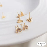14K Inlaid Zircon Heart Earrings DIY Jewelry 2PCS