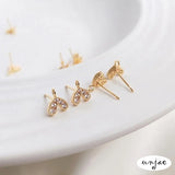 14K Inlaid Zircon Heart Earrings DIY Jewelry 2PCS
