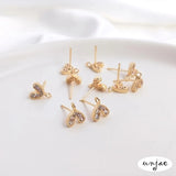 14K Inlaid Zircon Heart Earrings DIY Jewelry 2PCS
