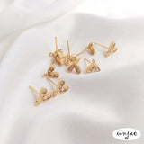 14K Inlaid Zircon Heart Earrings DIY Jewelry 2PCS