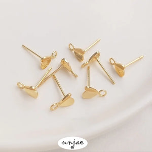 14K Brushed Peach Heart Ring Love Earrings DIY Jewelry Material