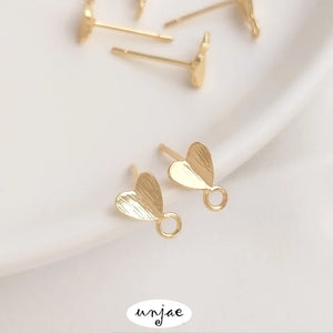 14K Brushed Peach Heart Ring Love Earrings DIY Jewelry Material