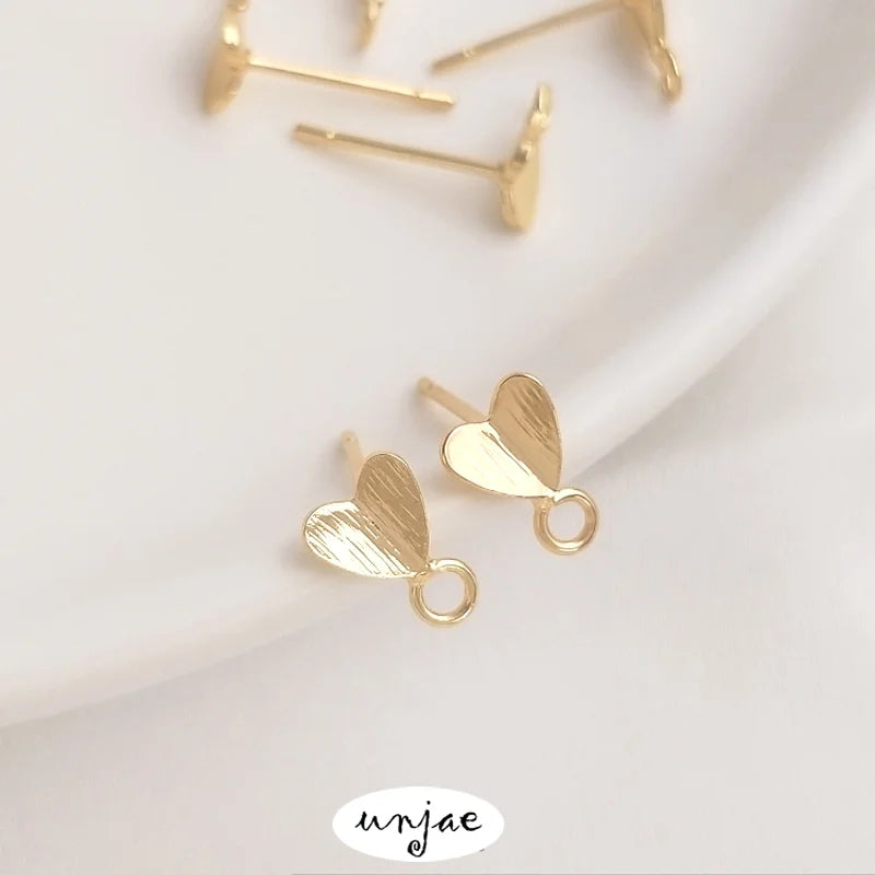 14K Brushed Peach Heart Ring Love Earrings DIY Jewelry Material