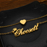 2 Layer Heart Name Necklace Personalized Stainless Steel Nameplate Necklaces