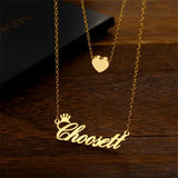 2 Layer Heart Name Necklace Personalized Stainless Steel Nameplate Necklaces