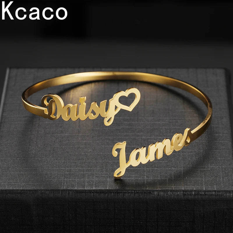 Personalized Names Bracelet for Women Stainless Steel Bangle Gift