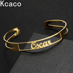 6mm Plated Name Bracelet Stainless Steel Men Women Bangle Adjustable Length