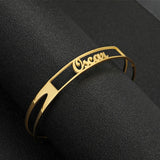 6mm Plated Name Bracelet Stainless Steel Men Women Bangle Adjustable Length