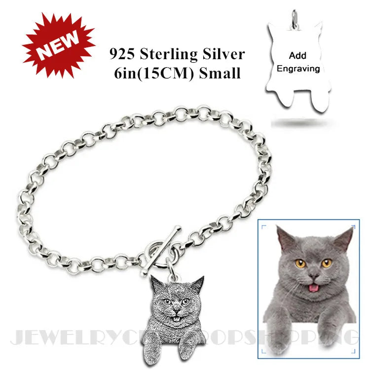 925 Silver Pet Photo Engrave Bracelet Personalized Bangles Mother's Gift