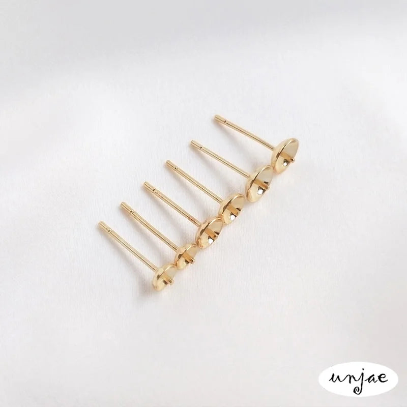 American 14K Gold Half-Hole Earrings with Pearl Ear Pins