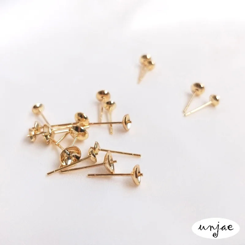 American 14K Gold Half-Hole Earrings with Pearl Ear Pins