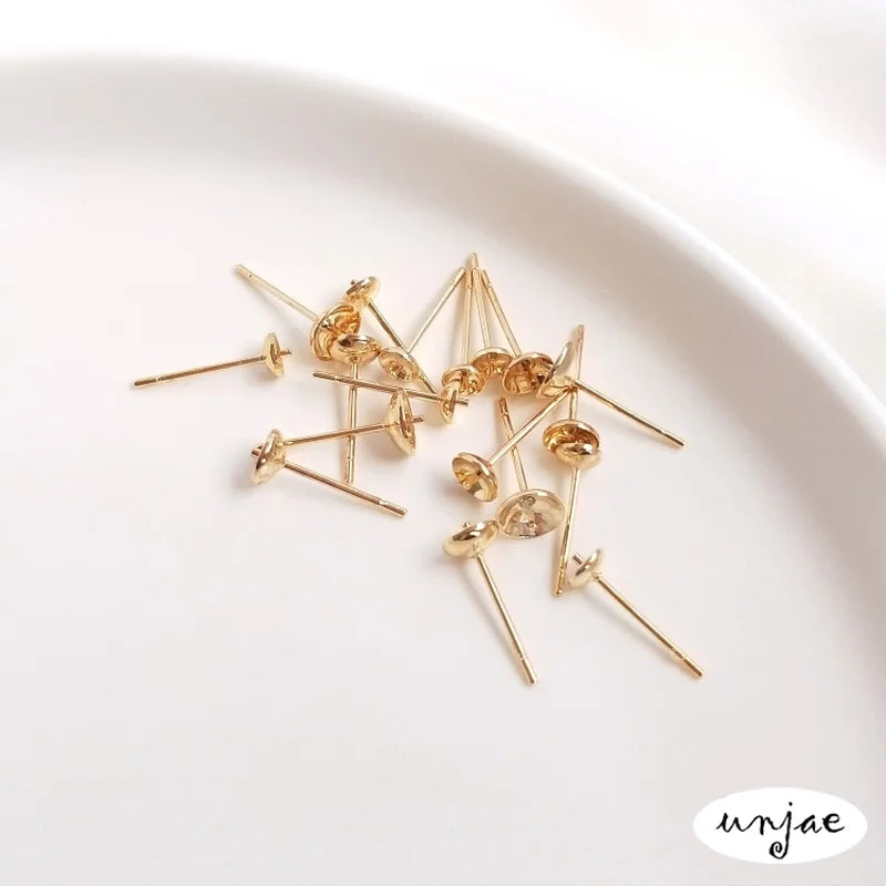 American 14K Gold Half-Hole Earrings with Pearl Ear Pins