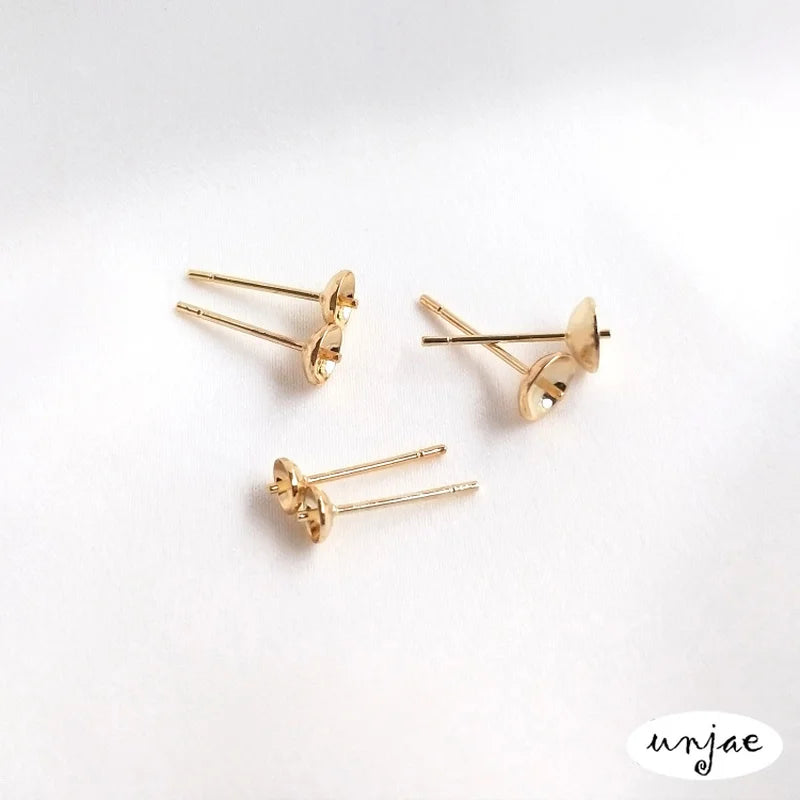 American 14K Gold Half-Hole Earrings with Pearl Ear Pins