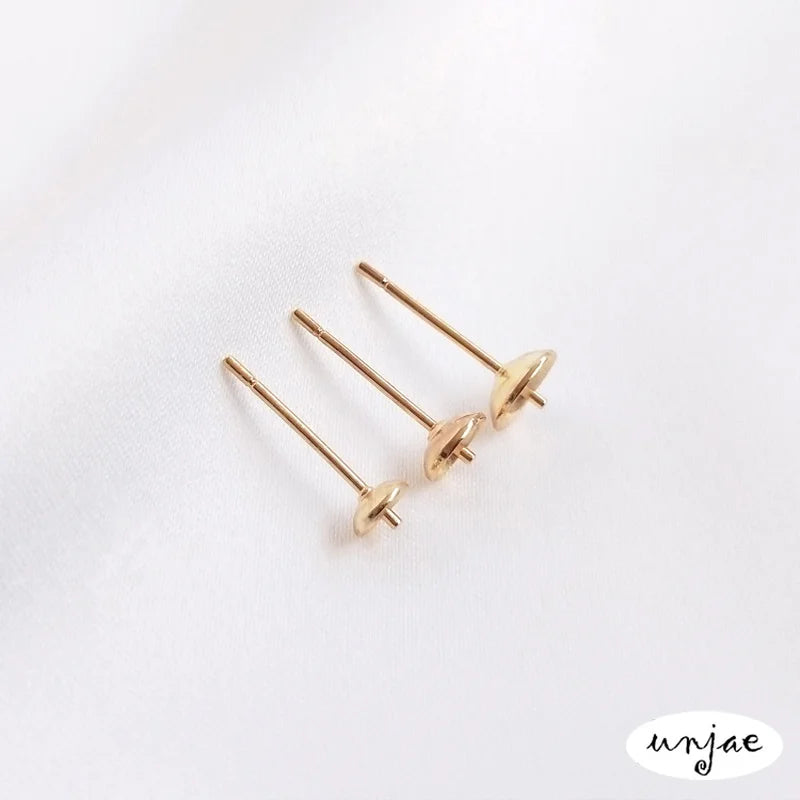 American 14K Gold Half-Hole Earrings with Pearl Ear Pins