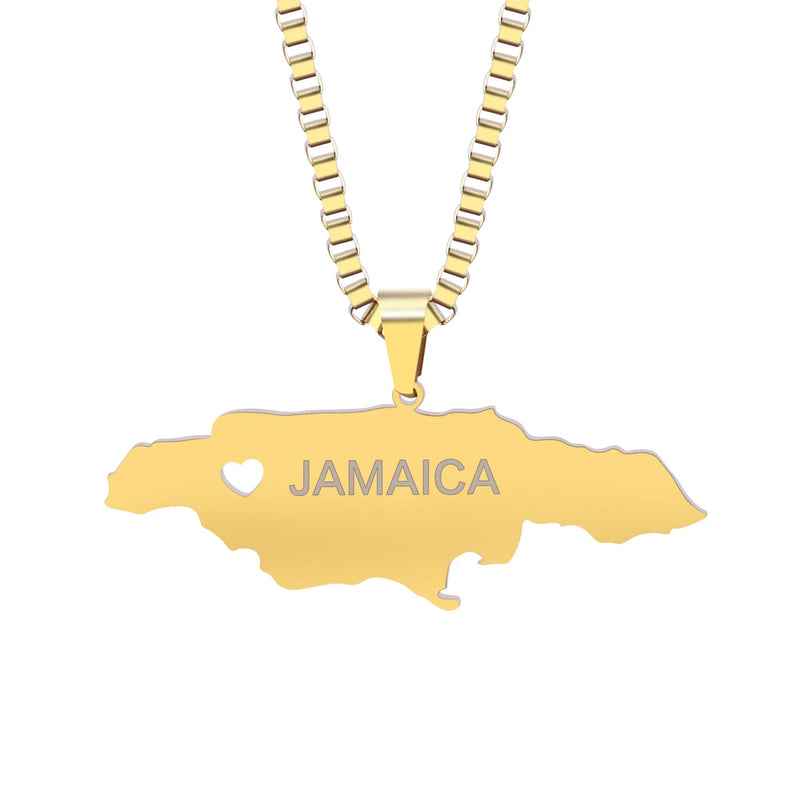 Map Necklace Personalized Engraved DIY Stainless Steel Jamaica Map Jewelry