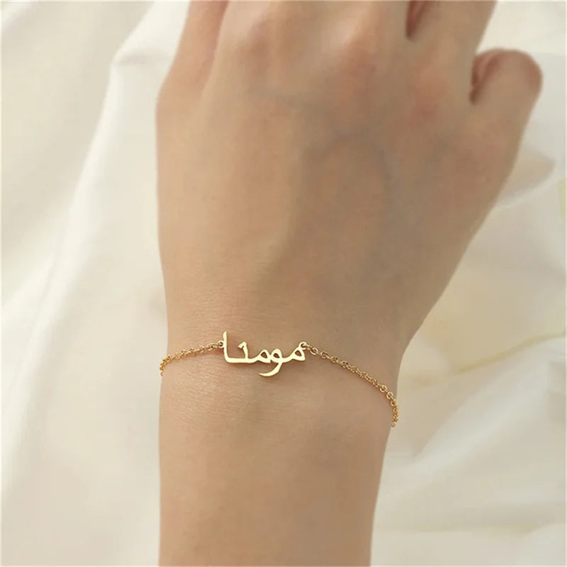 Custom Arabic Name Bracelet Women Stainless Steel Silver Letter Bracel