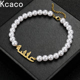 Arabic Name Necklace Bracelet Pearl Chain Stainless Steel Pendant Women
