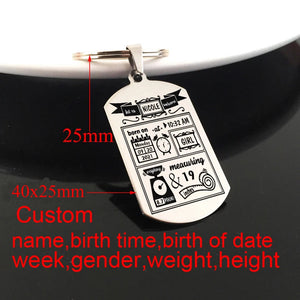 Baby Birth Stats Keychain - Stainless Steel, Creative, Easy to Carry