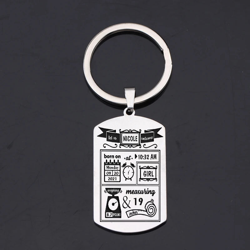 Baby Birth Stats Keychain - Stainless Steel, Creative, Easy to Carry