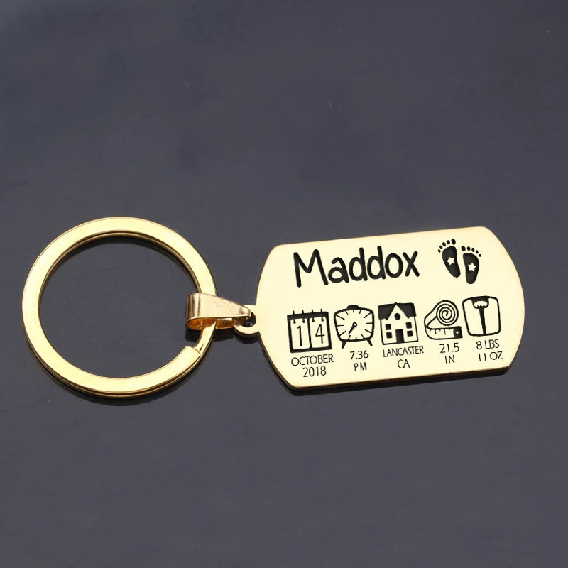 Personalized Baby Name Height Information Dog Tag Keychain