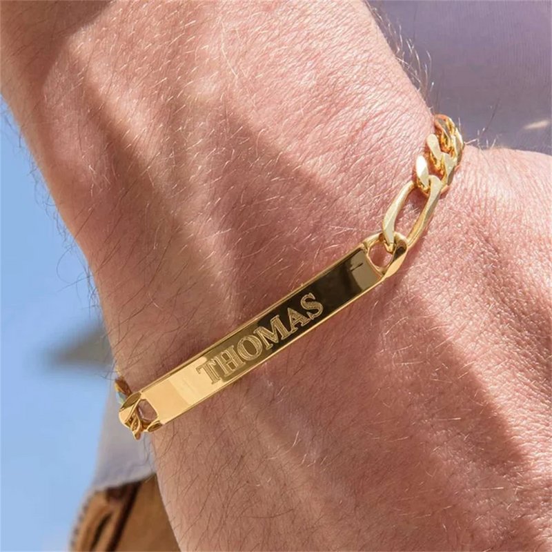 Personalized Engraved Name Letter Bar Cuban Bracelet for Men