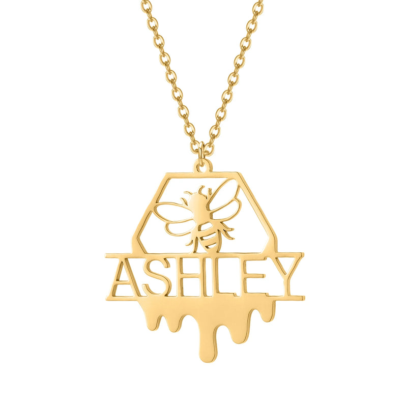 Personalized Bee Name Necklace Silver Pendent
