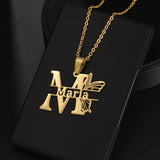 Personalized Big Letter Necklace Stainless Steel Butterfly Pendant