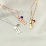 Personalized Birth Flower Name Necklace with BirthStone, Birthday Gift