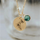 Birth Flower Name Necklace for Women Stainless Steel Round Pendant