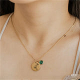 Birth Flower Name Necklace for Women Stainless Steel Round Pendant