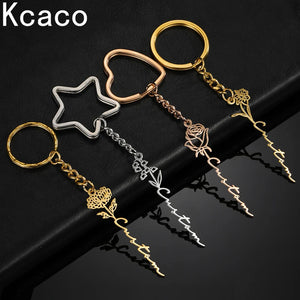 Flower Name Key Chain Stainless Steel Circle Star Heart Key Ring Letters Pendant