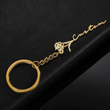 Flower Name Key Chain Stainless Steel Circle Star Heart Key Ring Letters Pendant