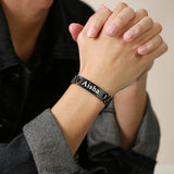 Personalised Engraved Name Date Bracelet Punk Stainless Steel Jewelry