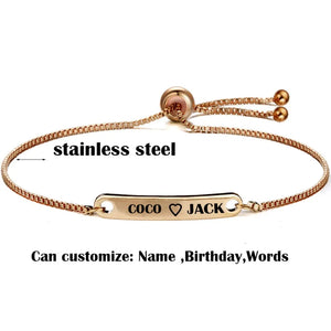 Engrave Name Date Letters Bracelet Stainless Steel Adjustable Bangle