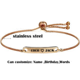 Engrave Name Date Letters Bracelet Stainless Steel Adjustable Bangle