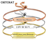 Engrave Name Date Letters Bracelet Stainless Steel Adjustable Bangle