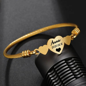 Personalized Stainless Steel Heart Cuff Bracelet