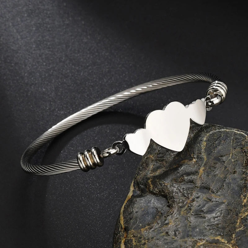 Personalized Stainless Steel Heart Cuff Bracelet