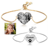 Engraved Family Baby Pets Photo Heart Bracelet Personalized Bangle