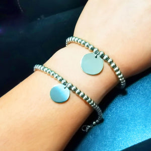 Personalized Stainless Steel Beads Bracelet Engrave Photo Name Charm Bangle