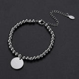 Personalized Stainless Steel Beads Bracelet Engrave Photo Name Charm Bangle