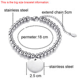 Personalized Stainless Steel Beads Bracelet Engrave Photo Name Charm Bangle