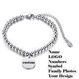 Personalized Stainless Steel Beads Bracelet Engrave Photo Name Charm Bangle