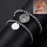 Personalized Stainless Steel Beads Bracelet Engrave Photo Name Charm Bangle